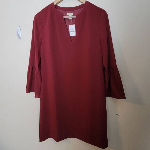 J Crew Bell-sleeve Sheath Tunic Dress Dark Cranberry Wine Red 4 - Picture 1 of 4
